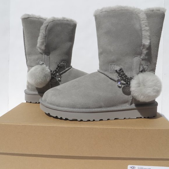 UGG Boots Women's Classic Short Charm 8 NEW Gray SEL Sheepskin Suede NIB - Picture 3 of 16